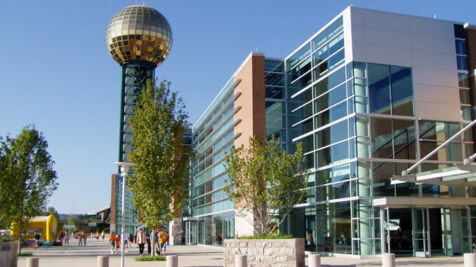 knoxville tennessee downtown sunsphere worlds fair park convention center building sunny day